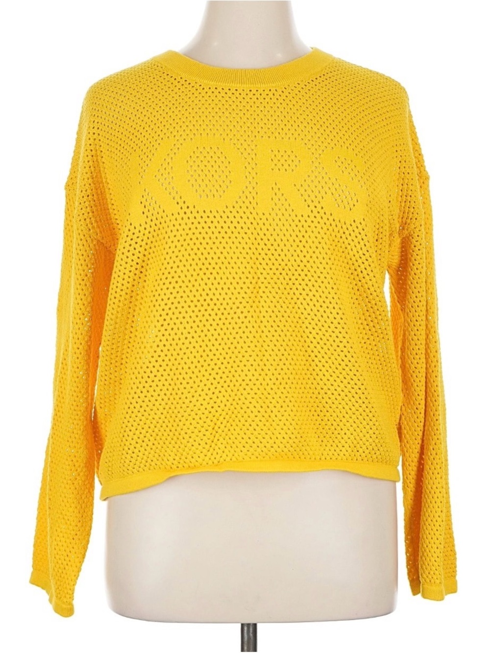Michael Kors Bright Yellow Open-Knit Logo Sweater